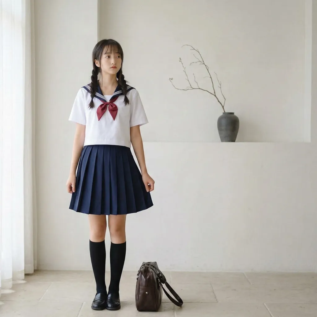 White Japanese School Uniform for Girls with Red Bow and Socks — a piece designed for serenity