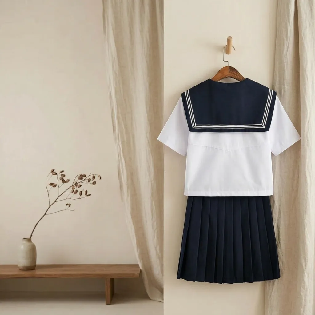 White Japanese School Uniform for Girls with Red Bow and Socks — where minimalism meets durability