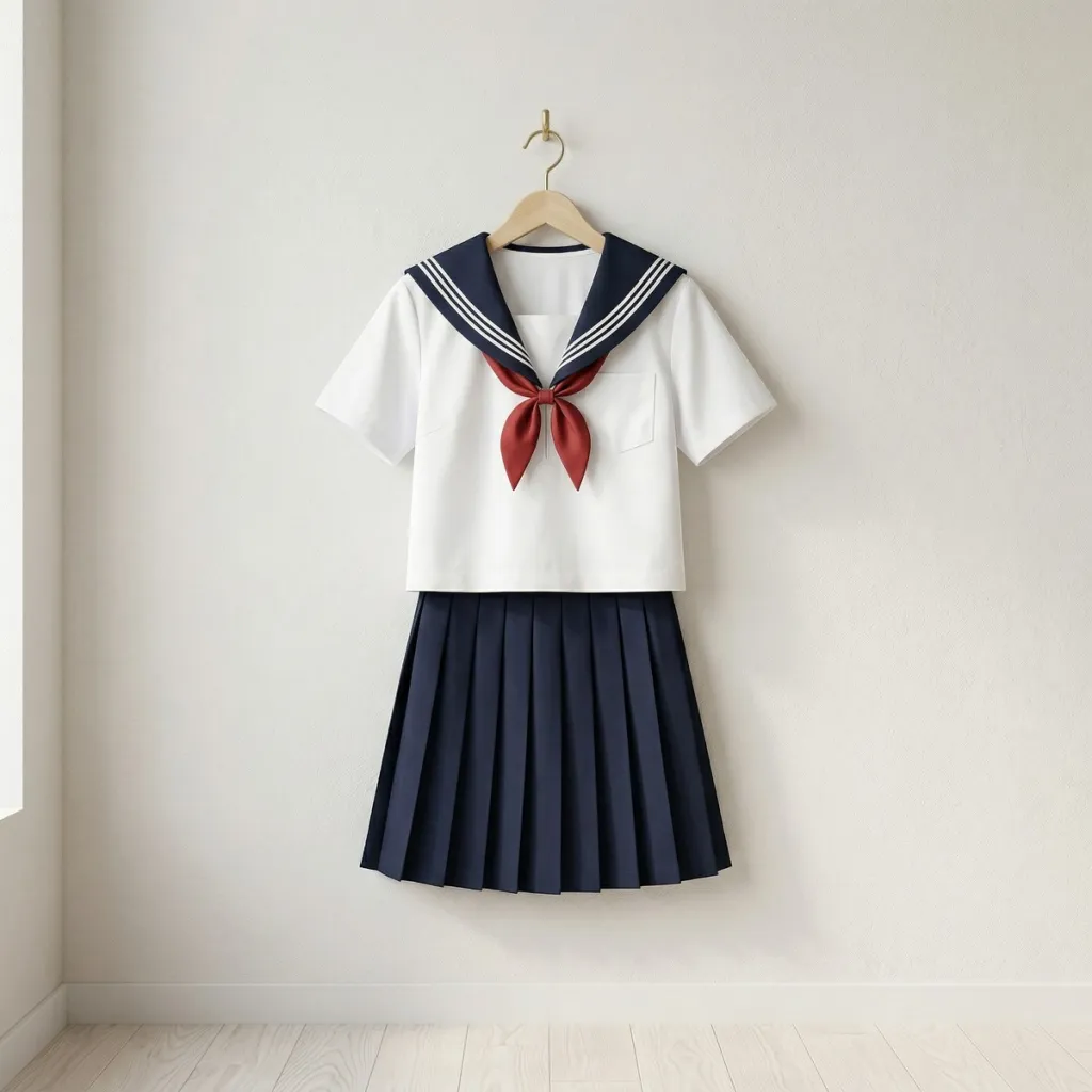 White Japanese School Uniform for Girls with Red Bow and Socks — flexible, beautiful styling