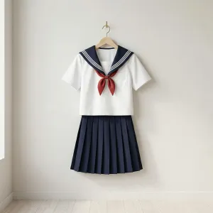 White Japanese School Uniform for Girls with Red Bow and Socks — view 4