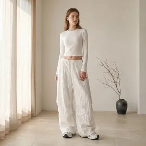 White Minimalist Y2K Parachute Pants — view 1