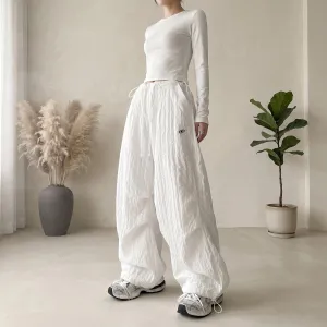 White Minimalist Y2K Parachute Pants — view 3