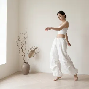 White Minimalist Y2K Parachute Pants — view 4