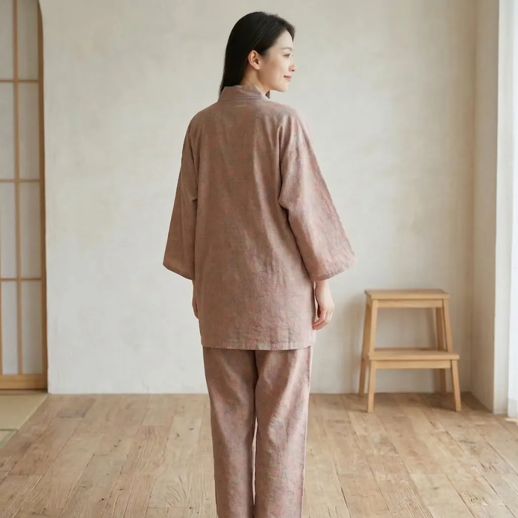 Women's Beige Floral Cotton Jinbei — a piece designed for serenity