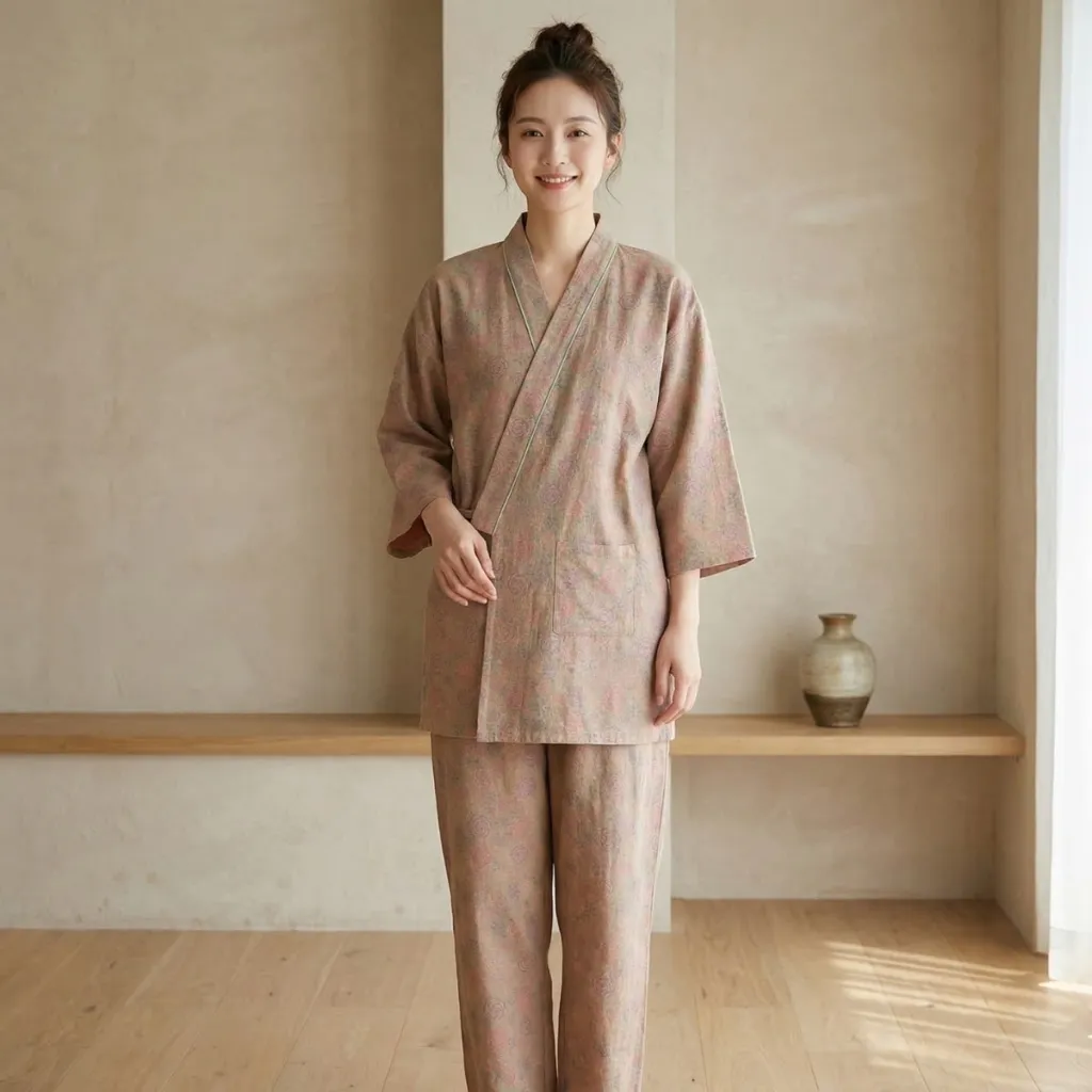 Women's Beige Floral Cotton Jinbei — where minimalism meets durability