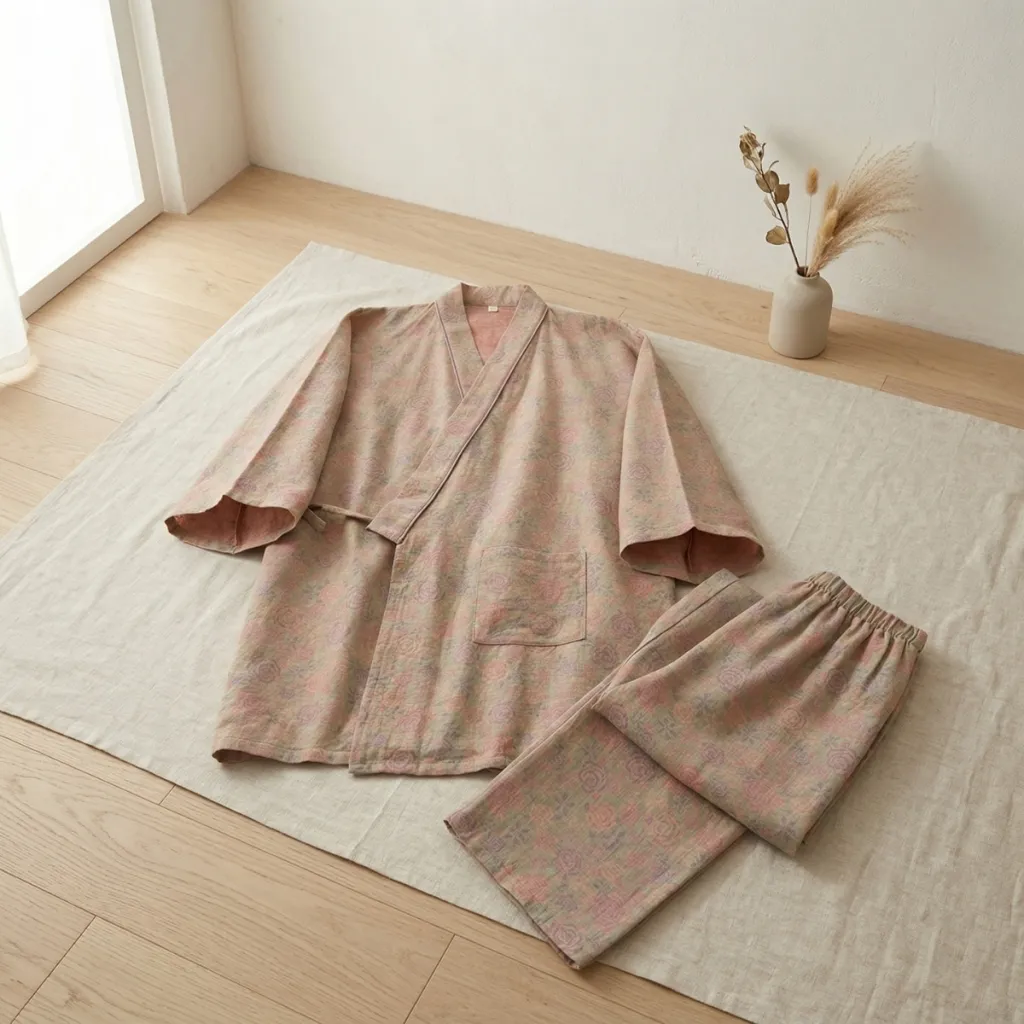 Women's Beige Floral Cotton Jinbei — flexible, beautiful styling