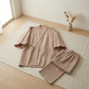 Women's Beige Floral Cotton Jinbei — view 4