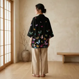 Women's Black Butterfly-Print Haori Jacket — view 2