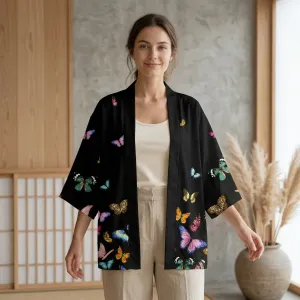 Women's Black Butterfly-Print Haori Jacket — view 3