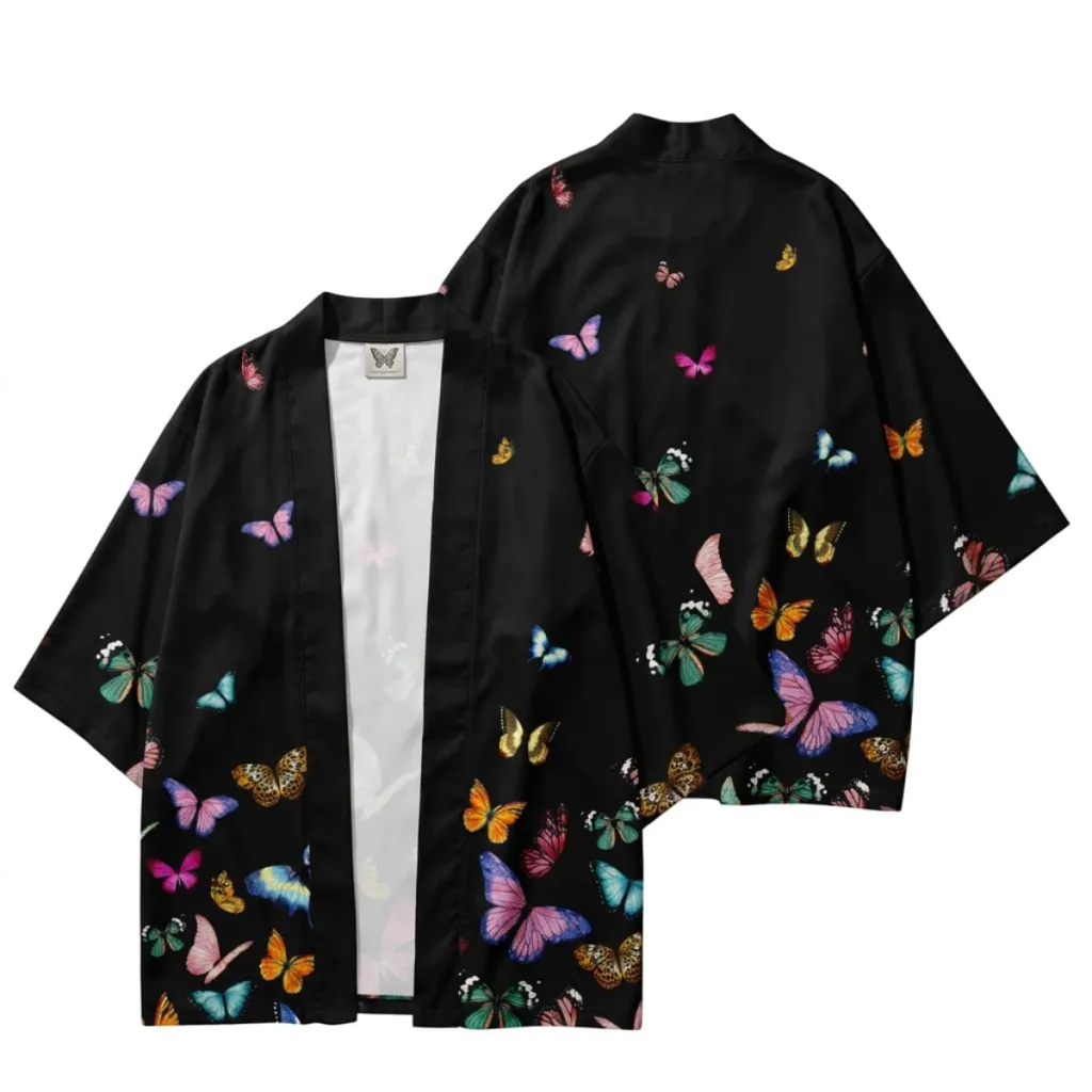 Women's Black Butterfly-Print Haori Jacket — flexible, beautiful styling