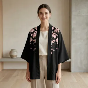 Women's Black Floral-Print Haori Jacket — view 1