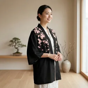 Women's Black Floral-Print Haori Jacket — view 3
