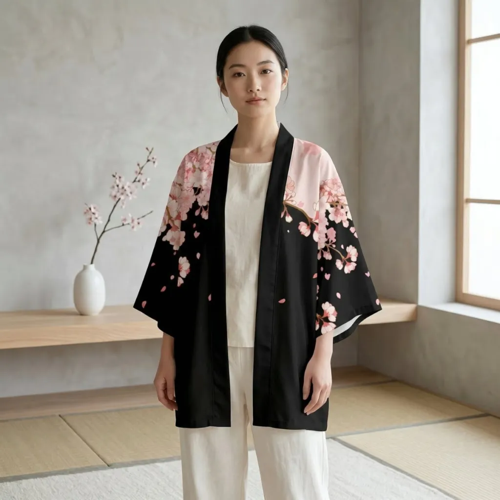 Women's Black Sakura Haori Jacket