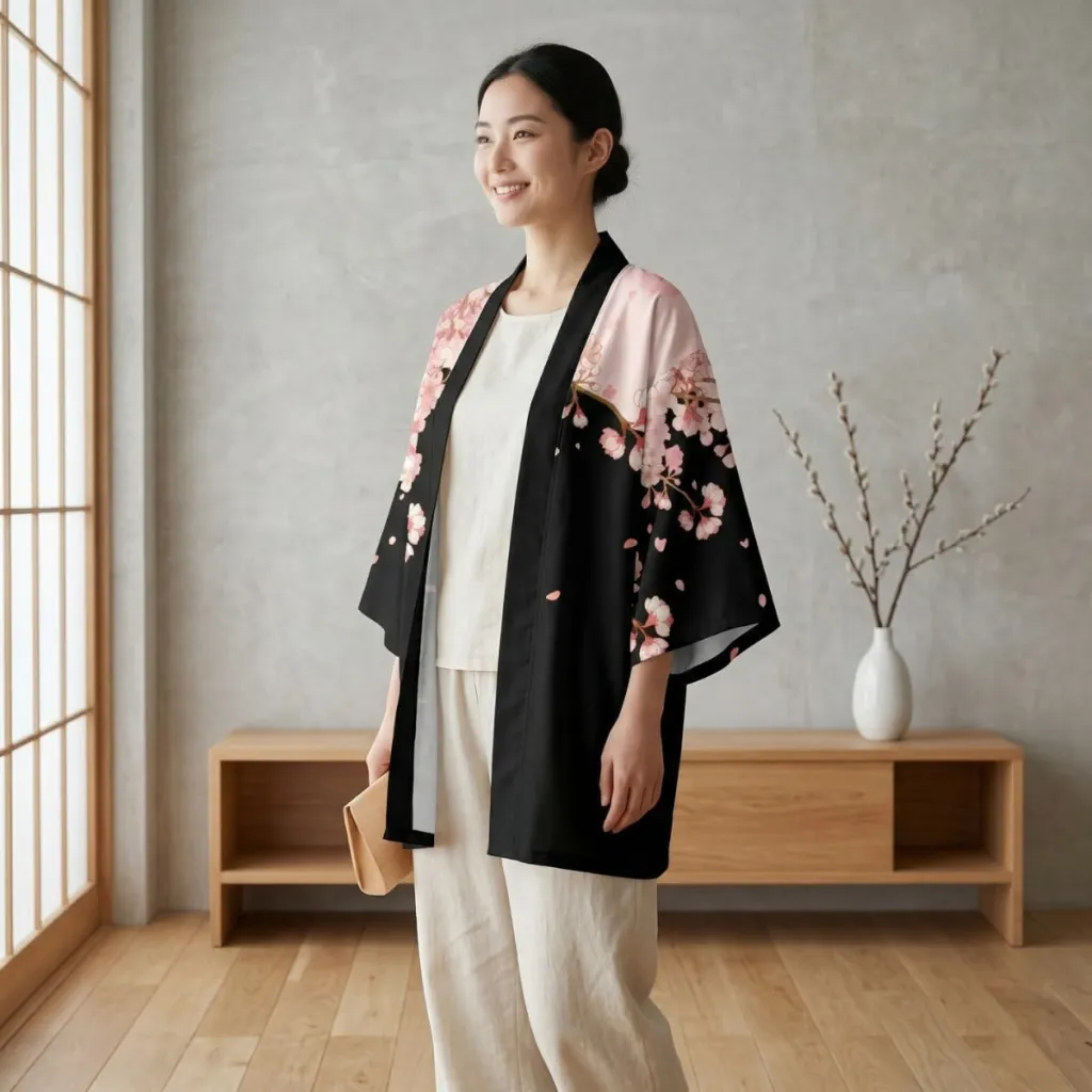 Women's Black Sakura Haori Jacket — where minimalism meets durability