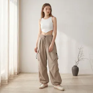 Women's Cargo Parachute Pants with Drawstrings — view 1
