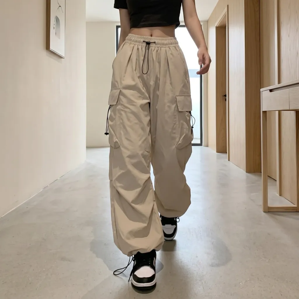 Women's Cargo Parachute Pants with Drawstrings — where minimalism meets durability