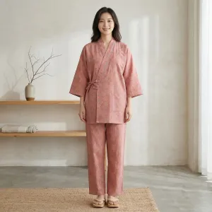 Women's Dusty Pink Peony-Print Cotton Jinbei — view 1