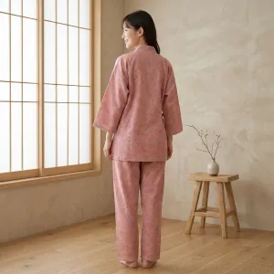 Women's Dusty Pink Peony-Print Cotton Jinbei — view 2