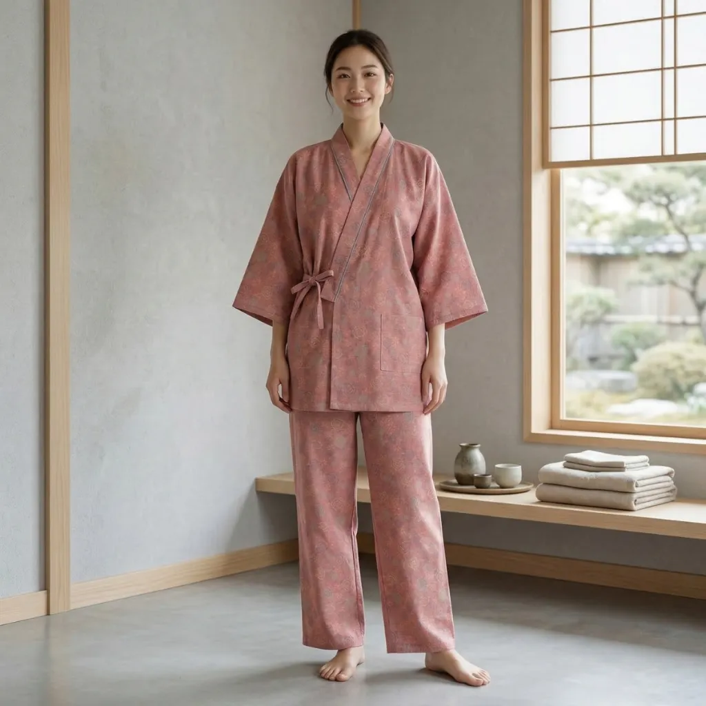 Women's Dusty Pink Peony-Print Cotton Jinbei — where minimalism meets durability