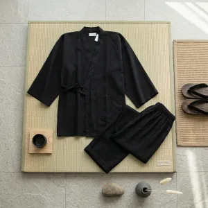 Women's Elegant Black Cotton Jinbei — view 2