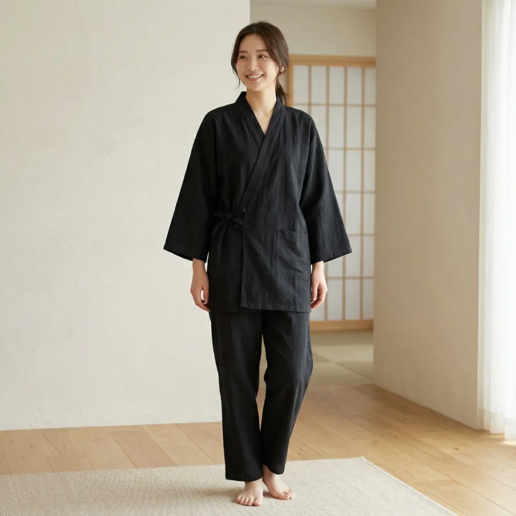 Women's Elegant Black Cotton Jinbei — flexible, beautiful styling
