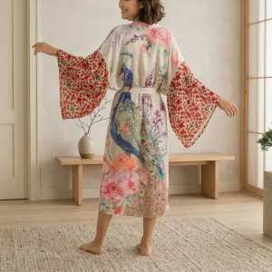 Women's Flowy Floral Peacock-Print Kimono — view 2