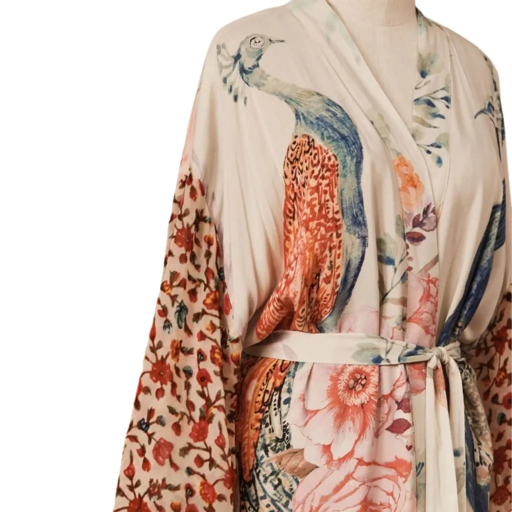 Women's Flowy Floral Peacock-Print Kimono — where minimalism meets durability