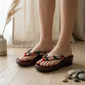 Women's Geta Sandals with Kiku Chrysanthemum Motif — view 1
