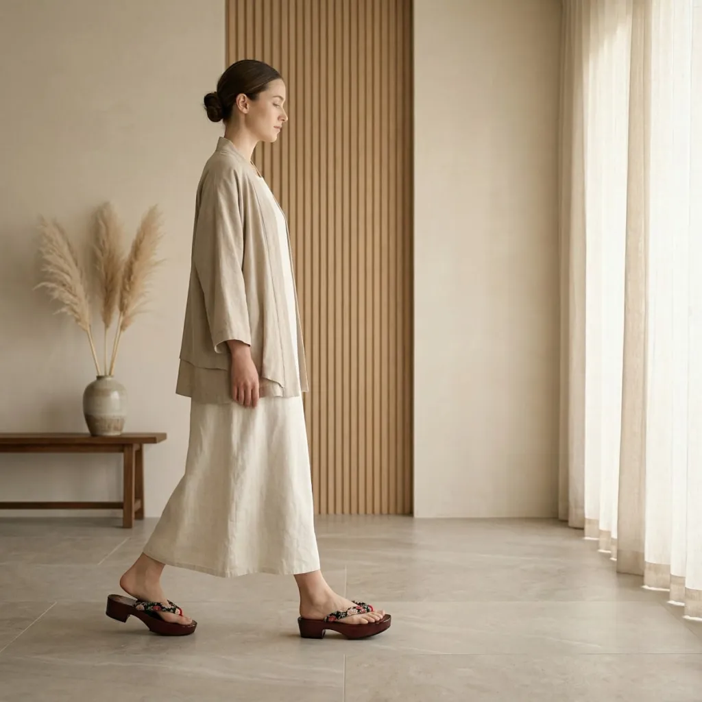 Women's Geta Sandals with Kiku Chrysanthemum Motif — a piece designed for serenity