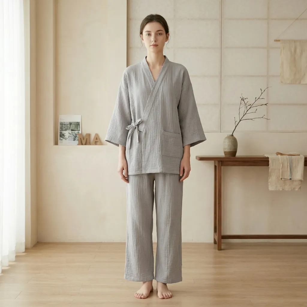 Women's Gray Cotton Gauze Jinbei