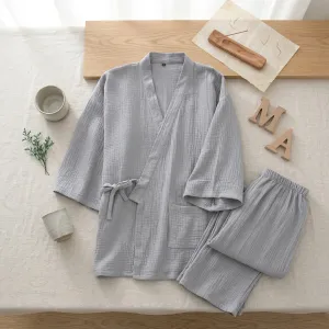 Women's Gray Cotton Gauze Jinbei — view 2