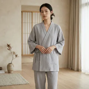 Women's Gray Cotton Gauze Jinbei — view 3