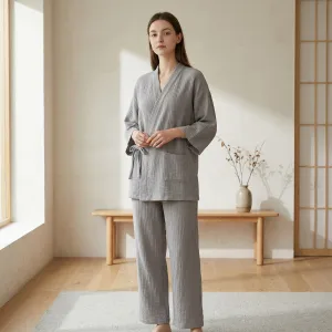 Women's Gray Cotton Gauze Jinbei — view 4