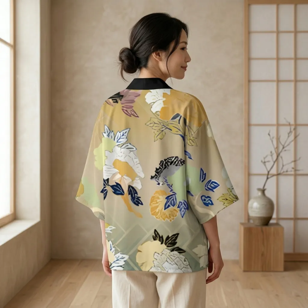 Women's Haori Jacket with Botanical Print — a piece designed for serenity