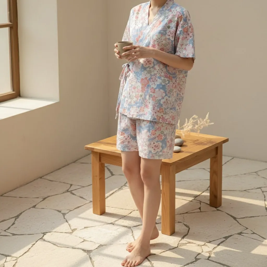 Women's Japanese Floral Pajama Set with Shorts — where minimalism meets durability