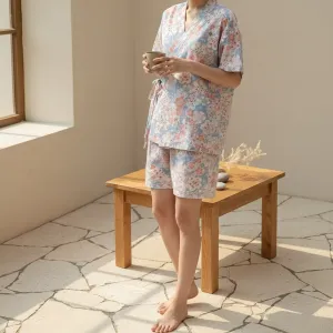 Women's Japanese Floral Pajama Set with Shorts — view 3