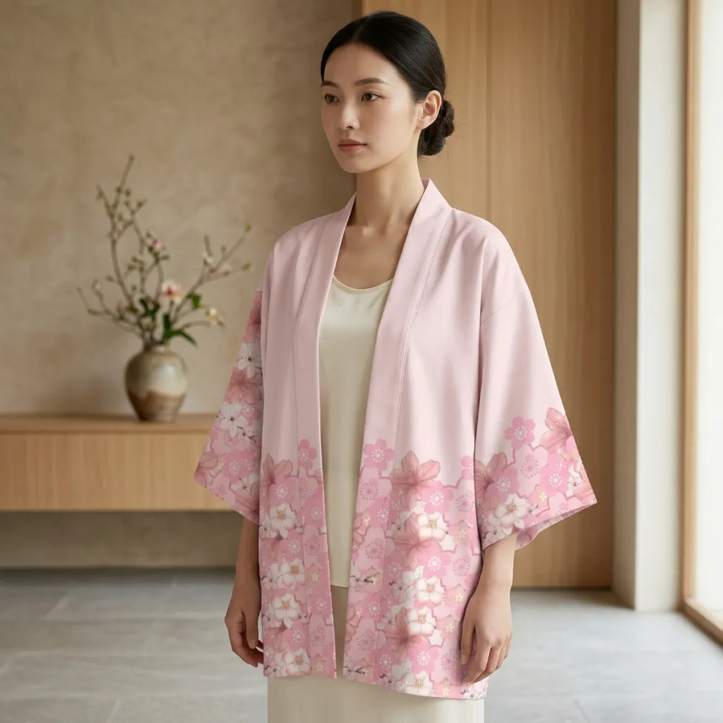 Women's Japanese Jacket with Cherry Blossom Print