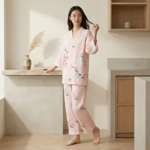 Women's Japanese Pajamas with Dandelion Print — view 1