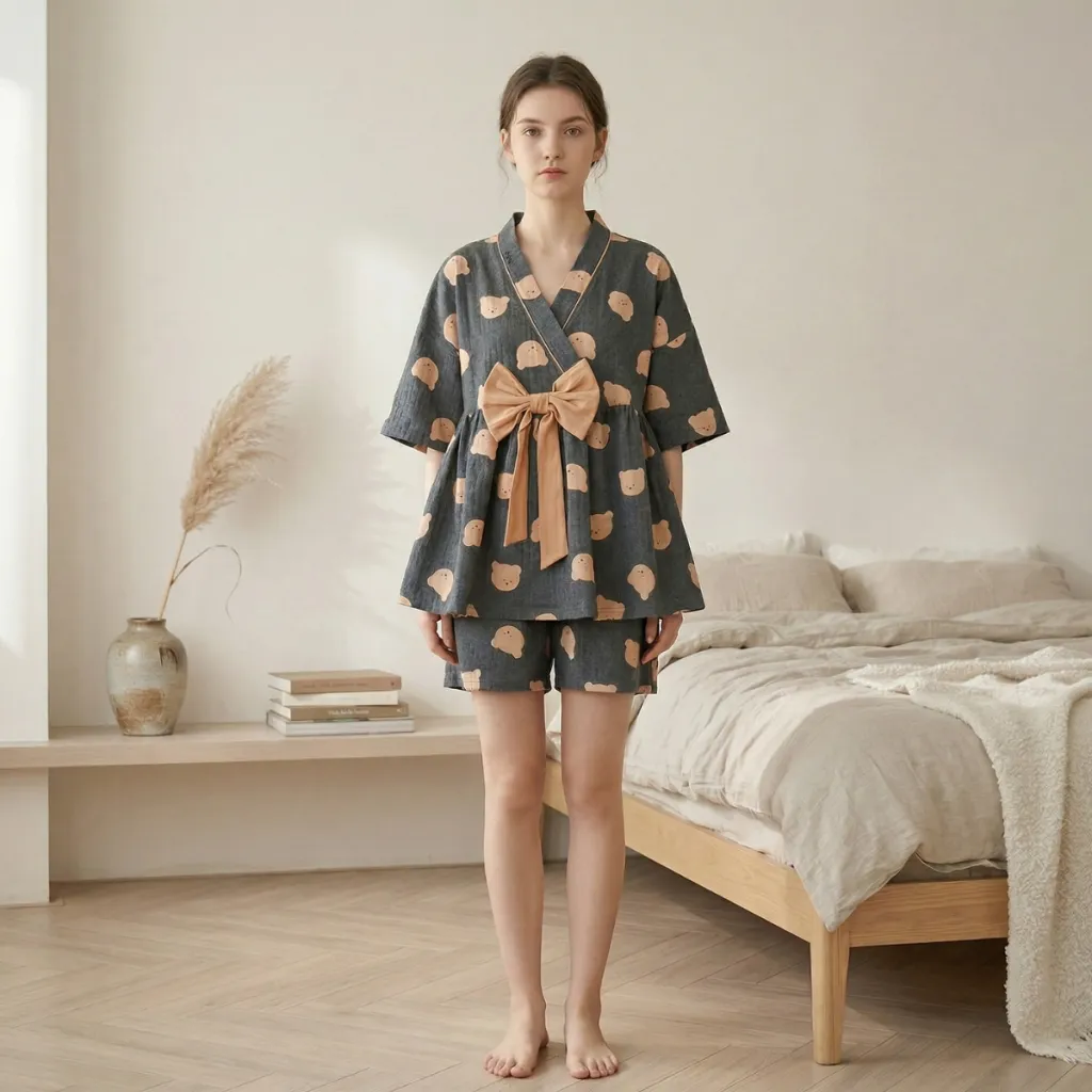 Kawaii Japanese Pajama Set with Shorts for Women