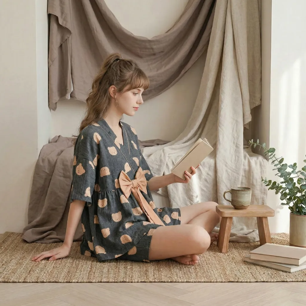 Kawaii Japanese Pajama Set with Shorts for Women — a piece designed for serenity
