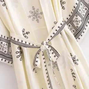 Women's Long Kimono with Ethnic Print and Belt — view 2