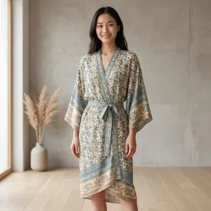 Women's Mid-Length Kimono with Oriental Floral Print — view 2