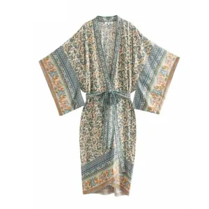 Women's Mid-Length Kimono with Oriental Floral Print — view 4