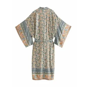 Women's Mid-Length Kimono with Oriental Floral Print — view 5