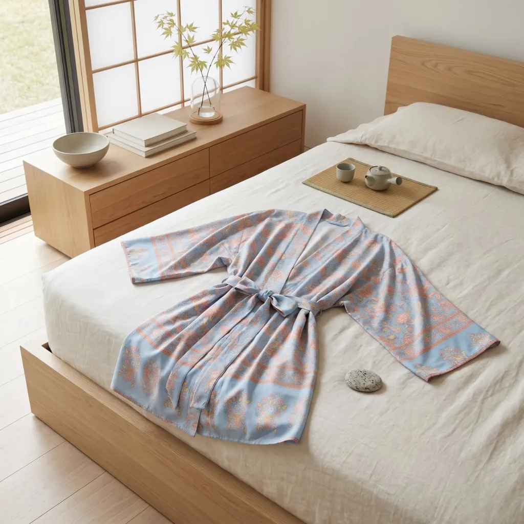 Women's Mid-Length Sky Blue and Blush Floral Kimono — where minimalism meets durability