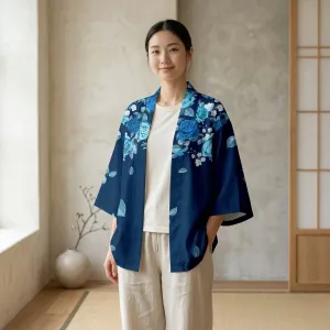Women's Navy Blue Floral-Print Haori Jacket — view 1