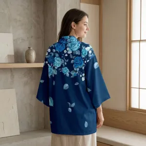 Women's Navy Blue Floral-Print Haori Jacket — view 2