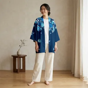Women's Navy Blue Floral-Print Haori Jacket — view 3