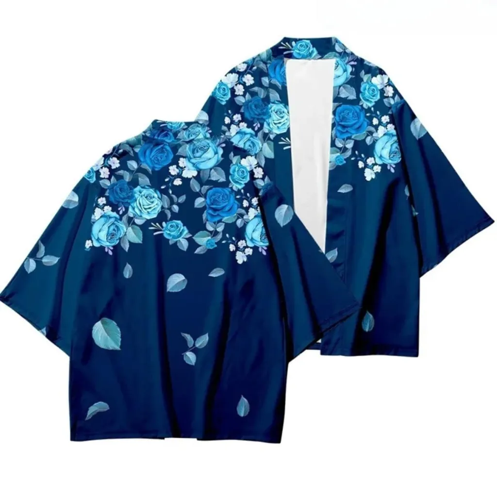Women's Navy Blue Floral-Print Haori Jacket — flexible, beautiful styling