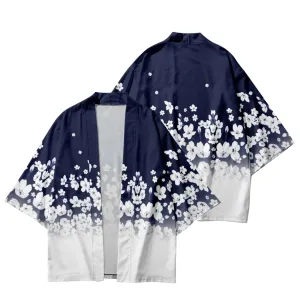 Women's Navy Blue and White Cherry Blossom Haori Jacket — view 4